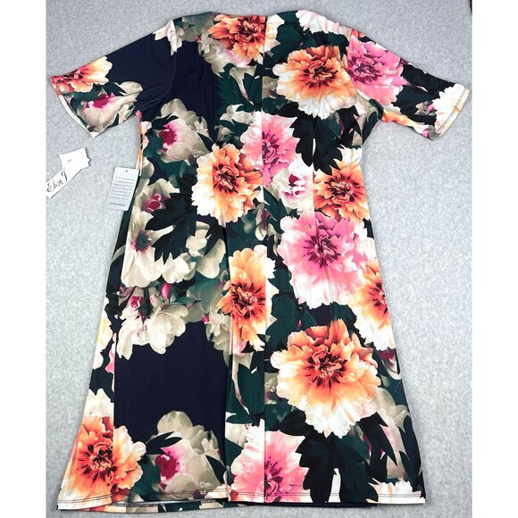 Eliza J Dress Womens 14W Blue Floral Bodycon Ruched Side Sheath Mother Bride - Picture 8 of 16